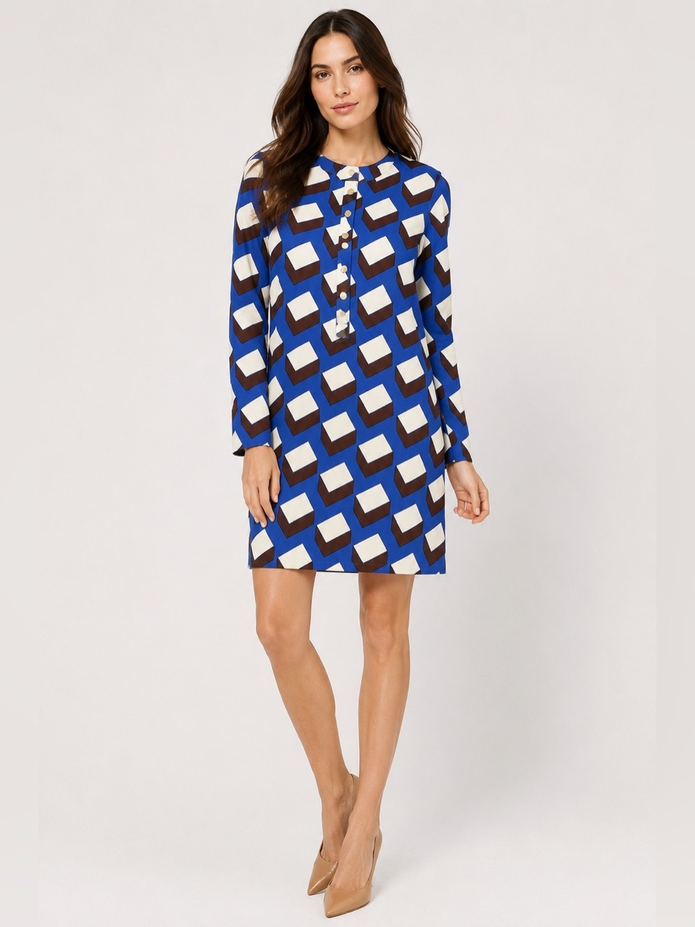 Diane von Furstenberg DVF Emsley Silk Shift Dress Blue Geometric Print Size 6